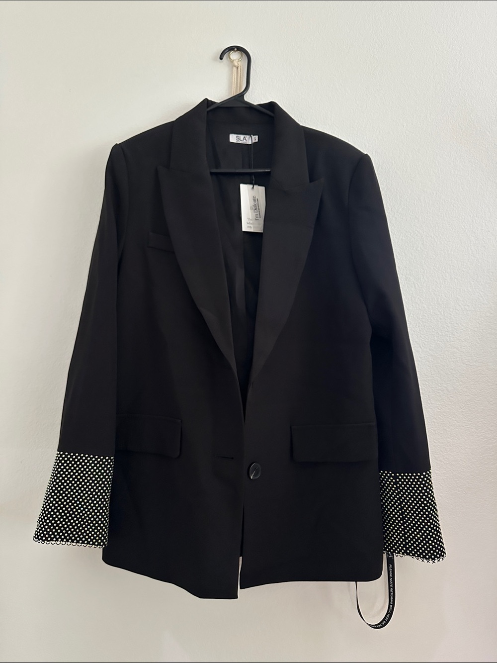 Black Blazer with Rhinestone Cuff Detail